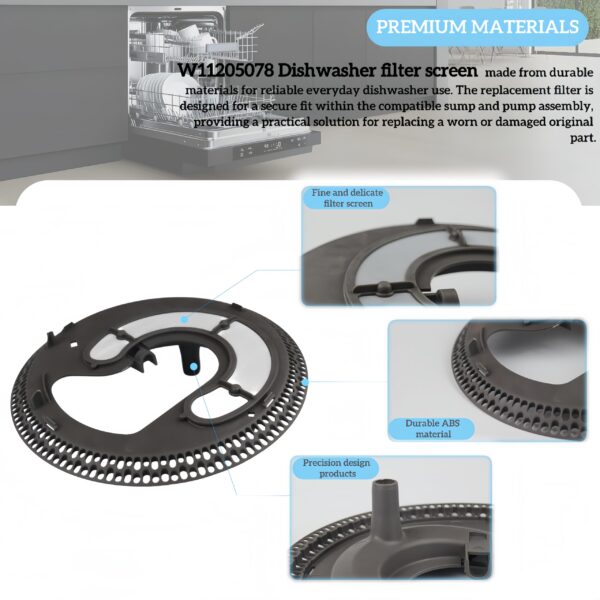 W11205078 Dishwasher Pump Filter Replacement For Whirlpool Dishwashers - Image 3