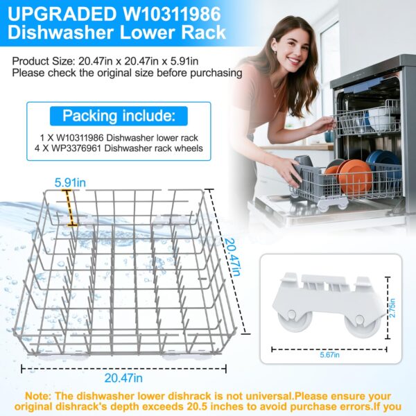 UPGRADED W10311986 W10380384 Dishwasher Lower Rack Assembly for Whirlpool Kenmore Dishwasher Rack Replacement Parts,W10311986 W11158802 Whirlpool Dishwasher Bottom Rack with Wheel Dishrack - Image 2