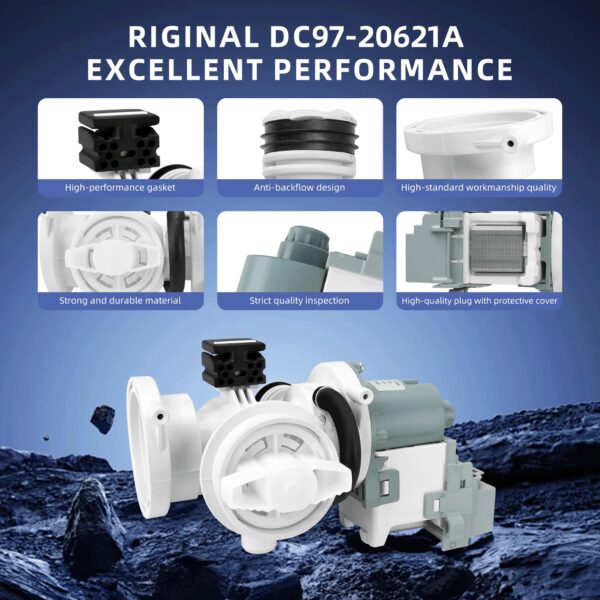 DC97-20621C DC97-20621A OEM Drain Pump Assembly Compatible with Samsung Washer WF45R6300AV/US WF45R6100AC/US WF45R6100AP/US WF45R6100AW/US WF45R6300AW/US WF46BB6700AD/US WF45T6200AW/US WF45M5500AP/A5 - Image 3