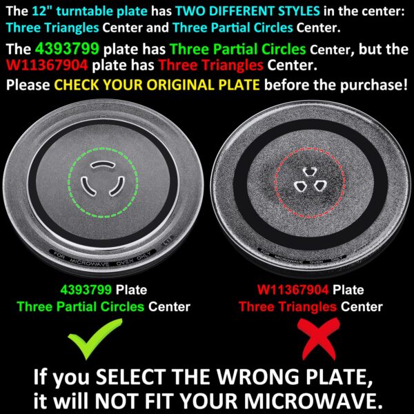 Jolaxy 12" Turntable Plate Replacement for Whirlpool Kenmore Maytag Amana Estate Microwaves, 4393799 Glass Cooking Tray with Three Partial Circles Center - Image 8