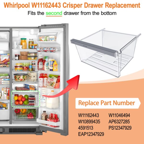 UPGRADED W11162443 Refrigerator Crisper Drawer Compatible with Whirlpool Fridge Drawer Replacement Parts Whirlpool Refrigerator Drawers WRS315SDHZ02 WRS315SDHZ05 WRS315SDHZ08 WRS325SDHZ08 WRS321SDHZ08 - Image 7