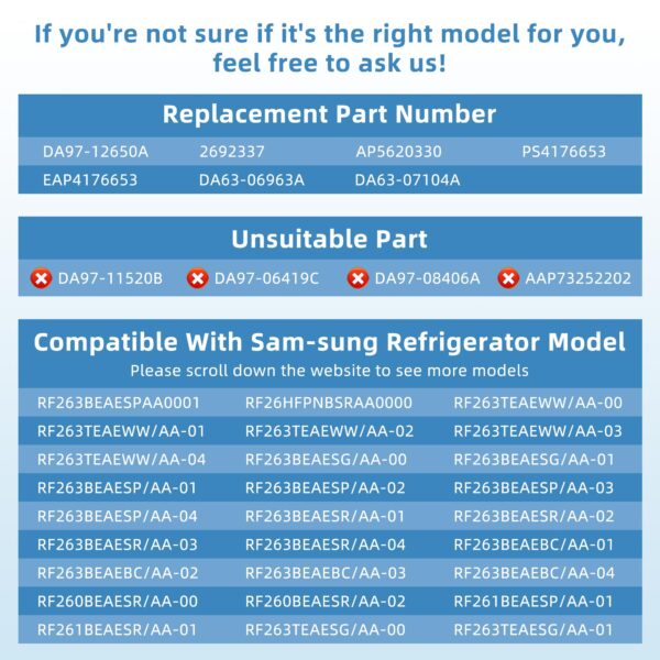 DA97-12650A, DA63-06963A, DA63-07104A (Right Side) Refrigerator Door Shelf Bin Basket Compatible With Sam-sung Refrigerator RF260, RF261, RF263beaesr Door Shelves - By Fetechmate