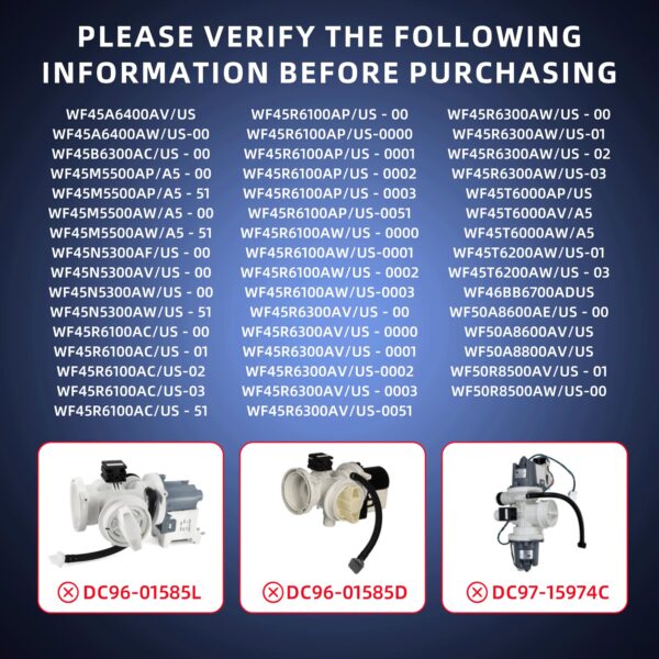 DC97-20621C DC97-20621A OEM Drain Pump Assembly Compatible with Samsung Washer WF45R6300AV/US WF45R6100AC/US WF45R6100AP/US WF45R6100AW/US WF45R6300AW/US WF46BB6700AD/US WF45T6200AW/US WF45M5500AP/A5