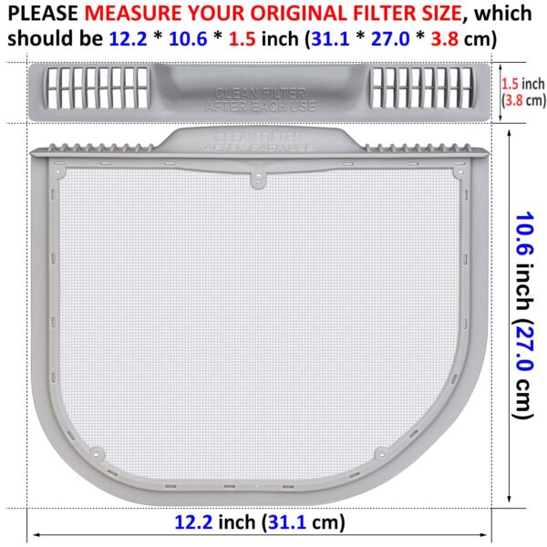 Uszily 5231EL1001C Lint Filter Replacement for LG and Kenmore Dryers, Ultra Durable Lint Screen Trap, Rim with Felt Seal, Filter Size 12.2 * 10.6 * 1.5 inch (31.1 * 27.0 * 3.8 cm) - Image 2
