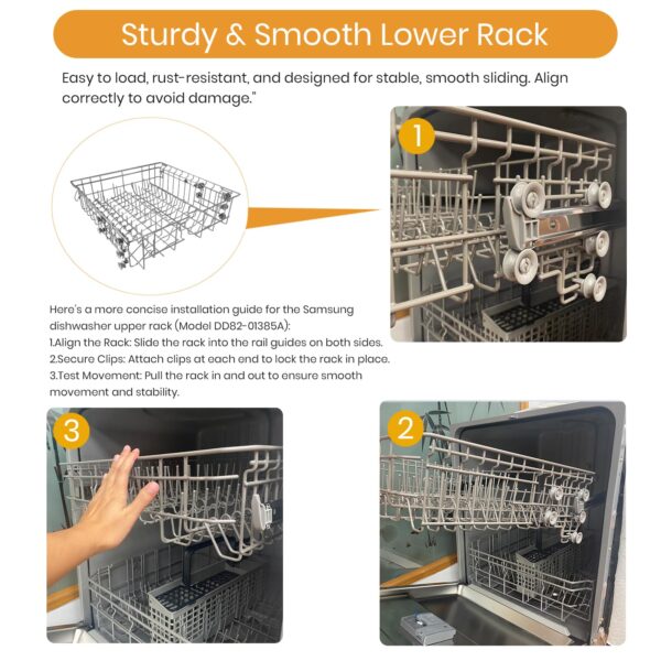 【𝟮𝟬𝟮𝟲 𝙐𝙥𝙜𝙧𝙖𝙙𝙚𝙙】Dishwasher DD82-01385B A/S Assembly-Middle Dishrack (20.5''W*20''D), Center Dishrack (With Dishrack Rollers) - Fit for Samsung Dishwasher Parts DW80R2031/DW80M2020US Series - Image 5