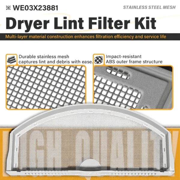 WE03X23881 Filter Replacement for GE Dryer Lint Trap Replacement with Cleaning Brush for GE Hotpoint GTD65EBSJ3WS GTD33EASK0WW GTD42EASJ2WW GTD42GASJ2WW GTD45EASJ2WS Replaces PS11763056 Trap Screen - Image 2
