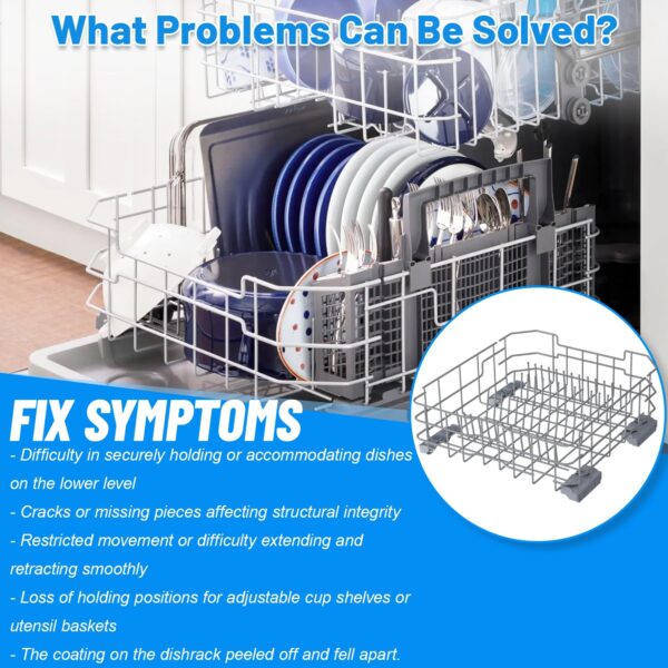 WD28X26099 Dishwasher Lower Rack Replacement for GE Dishwasher Bottom Rack WD28X26099 Bottom Dishrack for GE Dishwasher Parts Rack GDF510PSM0SS GDT535PSM0SS With Silverware Basket And Roller Kit - Image 2