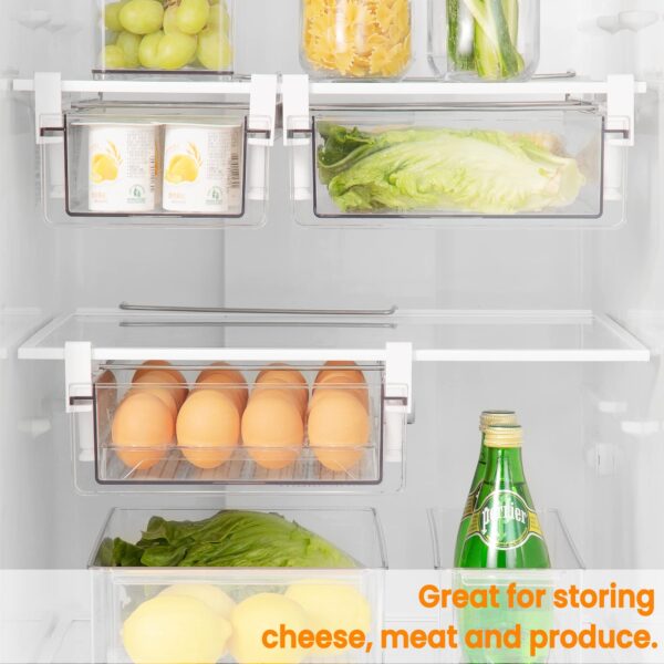 vacane Large Fridge Under Shelf Drawer, Pull Out Refrigerator Drawer Organizer Fridge Organizer Bins, Fridge Storage Container Holder for Produce, Deli Meat, Cheese, Bacon, Easy to Install-L - Image 5