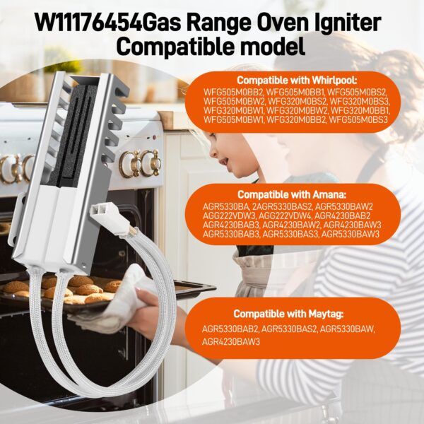 Upgrade W11176454 Gas Range Oven Igniter, Oven Igniter Compatible with Whirlpool Maytag Gas Range Oven Burner Igniter Replacement W10914411 4547416 AP6327293 PS12348439 EAP12348439 - Image 2