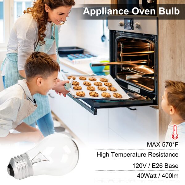 Appliance Oven Light Bulb A15 40W High Temperature 500 Degrees Resistant for Refrigerator Over Stove Microwave Range Hood Lava Lamp Replacement Bulb E26 Medium Base 120V Warm White - Image 2