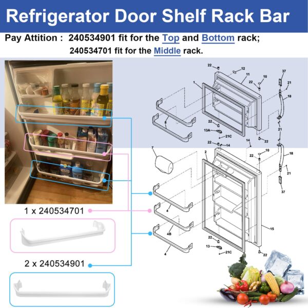 UPGRADED 240534701 x1 & 240534901 x2 Refrigerator Door Shelf Retainer Bar - Image 5