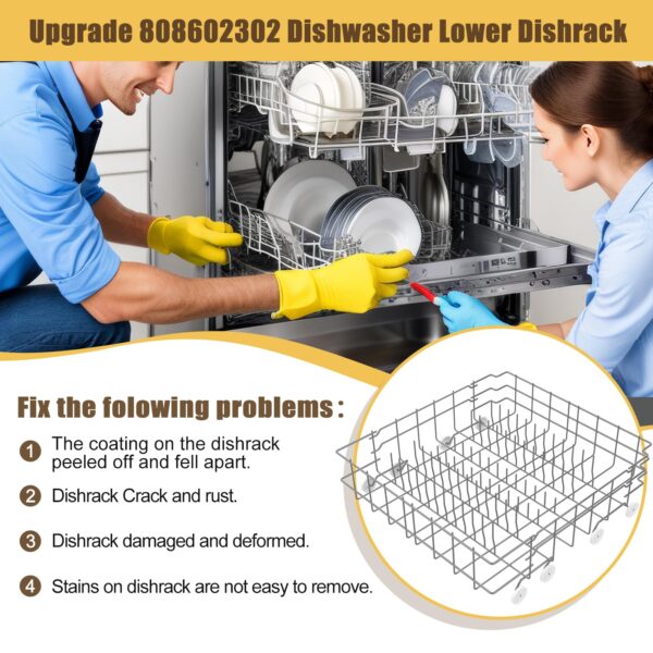 UPGRADED 808602302 5304535768 Dishwasher Lower Rack Replacement Compatible with Frigidaire,Kenmore Dishwasher Rack Parts with 154174501 Wheels Replace 154432602 154432601 154319706 Dishwasher Racks - Image 2