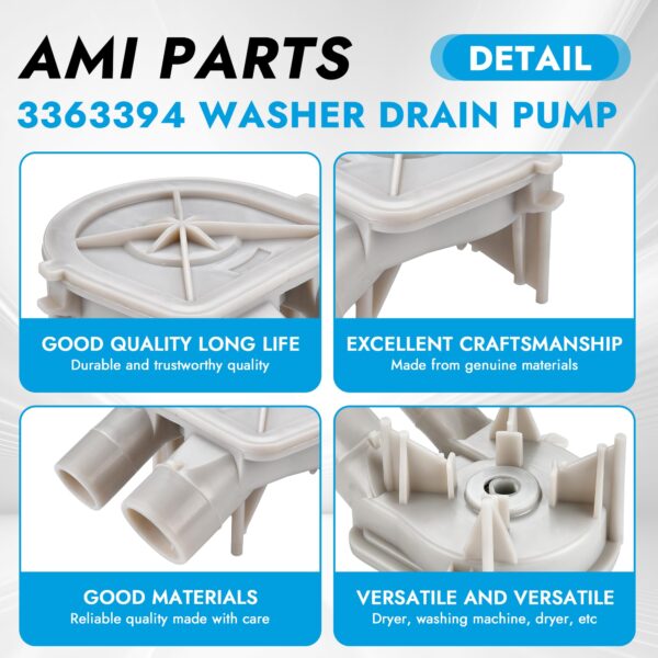 AMI PARTS 3363394 Washing Machine Pump Appliance Replacement Parts Exact Fit Whirlpool Kenmore Washer - Image 5
