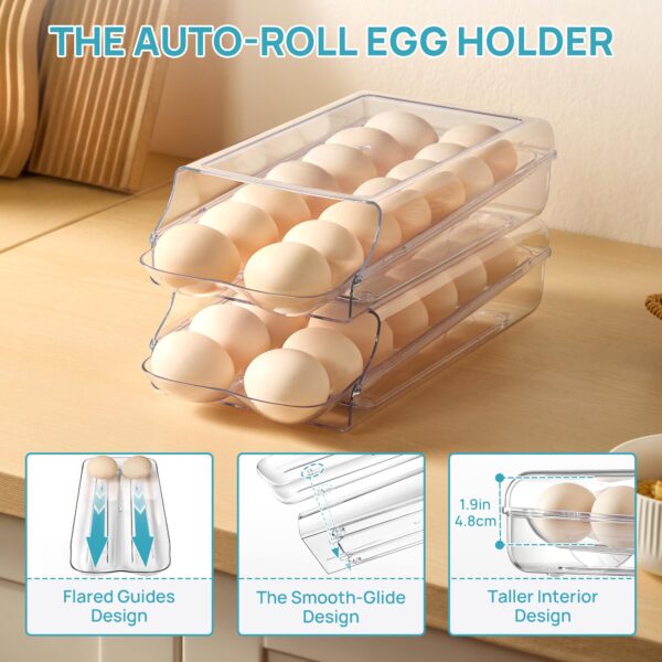 Vtopmart 2 Pack Egg Holder for Fridge, Automatic Rolling Egg Container - Image 5