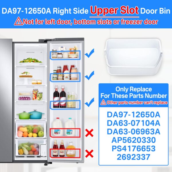 DA97-12650A Door Shelf Bin Only for Right Side Samsung Refrigerator Door Shelf Replacement for Samsung RF263BEAESR RF261BEAESR RF260BEAESR Door Bin for Samsung Fridge Door Shelves With 5 Fridge Magnet - Image 2