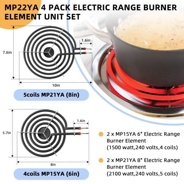 MP22YA Electric Stove Burner Element Set 2 pcs MP15YA 6" 2 pcs MP21YA 8" - Image 5