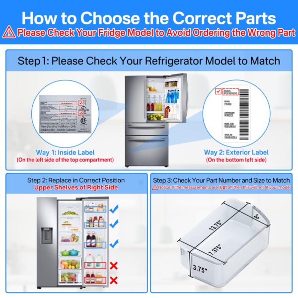 DA97-12650A Door Shelf Bin Only for Right Side Samsung Refrigerator Door Shelf Replacement for Samsung RF263BEAESR RF261BEAESR RF260BEAESR Door Bin for Samsung Fridge Door Shelves With 5 Fridge Magnet