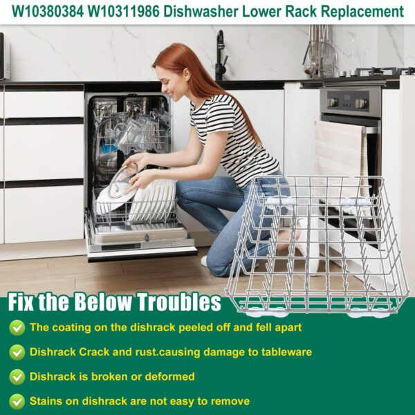 Upgraded W10380384 W10311986 Dishwasher Lower Rack Replacement Compatible with Whirlpool Dishwasher Bottom Rack 300563, DU911PCDQO with WP3376961 Wheels - Image 4
