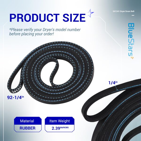 [2-Pack] BlueStars 341241 Dryer Drum Belt Compatible with Whirlpool Kenmore - Image 5