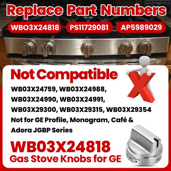 Stainless Steel WB03X24818 Gas Stove Knobs Replacement for GE Range Stove - Image 8