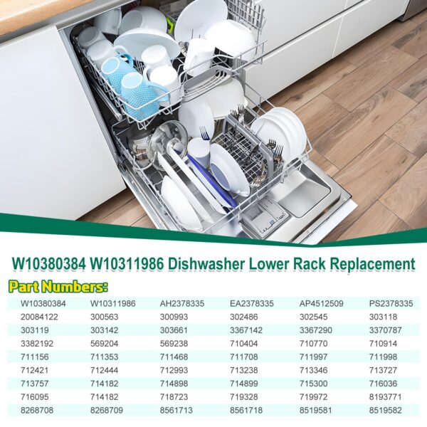 Upgraded W10380384 W10311986 Dishwasher Lower Rack Replacement Compatible with Whirlpool Dishwasher Bottom Rack 300563, DU911PCDQO with WP3376961 Wheels - Image 3