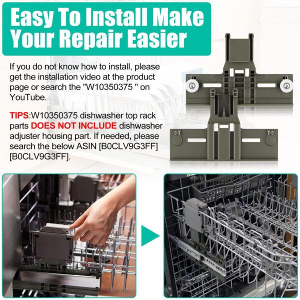 UPGRADED W10350375 W10712395 Dishwasher Top Rack Adjuster Parts Replacement - Image 4