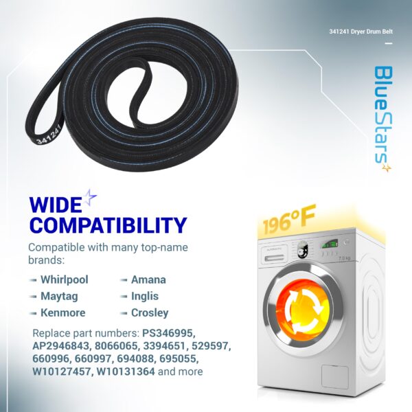 [4-Pack] BlueStars 341241 Dryer Drum Belt Compatible with Whirlpool Kenmore - Image 3