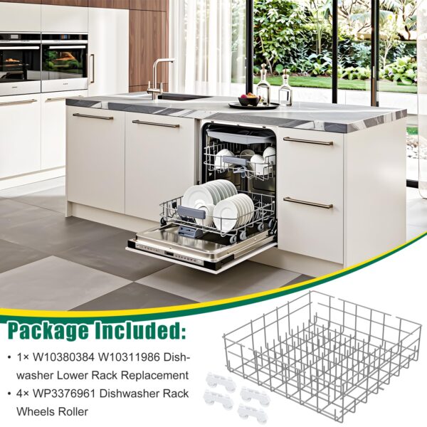 Upgraded W10380384 W10311986 Dishwasher Lower Rack Replacement Compatible with Whirlpool Dishwasher Bottom Rack 300563, DU911PCDQO with WP3376961 Wheels - Image 2