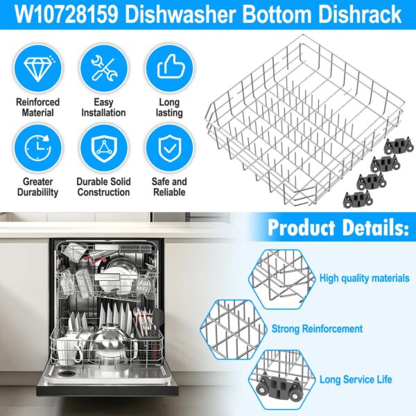 Upgraded W10728159 Dishwasher Lower Rack Replacement for Kitchenaid Maytag - Image 2