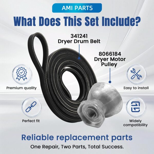 8066184 Dryer Motor Pulley & 341241 Dryer Drum Belt - Image 7