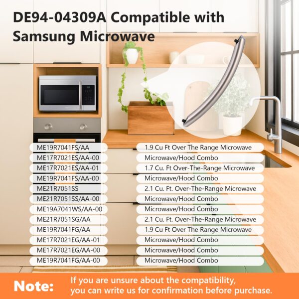 ME19R7041FS ME17R7021ES Microwave Handle, DE94-04309A Microwave Door Handle Compitable with Samsung Microwave Oven, Replaces for Samsung Microwave Door Handle ME21R7051SS, Alloy Material - Image 3