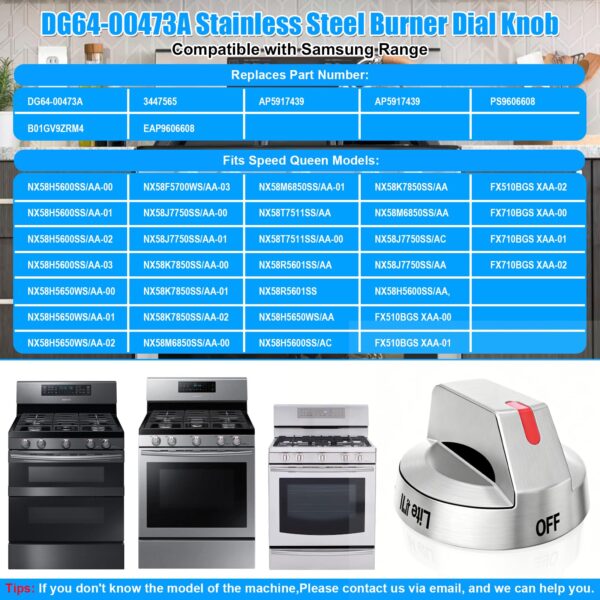 S-Union DG64-00473A Stove Knobs Compatible with Samsung Stove Knob Replacement,for Samsung Gas Range Oven Knobs Parts NX58H5600SS NX58H5650WS NX58J7750SS NX58F5700WS Burner Control Dial Perilla,5pcs