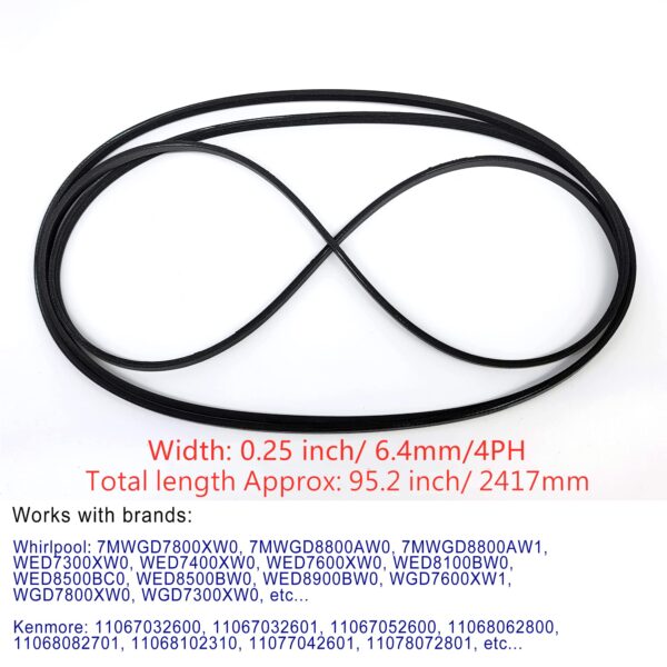 8547157 Dryer Drum Belt OEM Size 95.2 inches for Whirlpool & Kenmore Dryers - Replaces WP8547157 PS11746374 AP6013152 Fits Models (7MW, WED, WGD, YWE) - Image 5