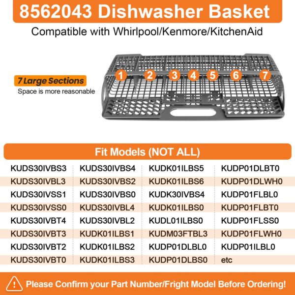 UPGRADED 8562043 WP8562043 Universal Dishwasher Silverware Basket For Kitchenaid Dishwasher Utensil Basket Kitchen Aid Dishwasher Silverware Basket, Whirlpool Dishwasher Basket, Kenmore Utensil Basket - Image 7