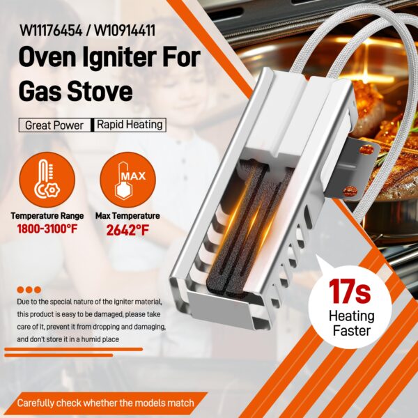 Upgrade W11176454 Gas Range Oven Igniter, Oven Igniter Compatible with Whirlpool Maytag Gas Range Oven Burner Igniter Replacement W10914411 4547416 AP6327293 PS12348439 EAP12348439