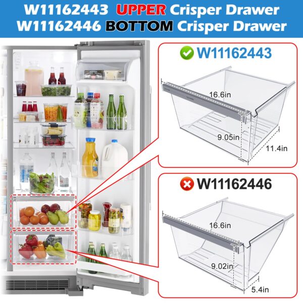 UPGRADED W11162443 Refrigerator Crisper Drawer For Whirlpool Crisper Drawer W10899435 WRS315SDHM WRS325SDHZ Vegetable Drawer For Whirlpool Fridge Drawer Replacement WRS315SDHZ02 WRS315SDHZ05 - Image 4