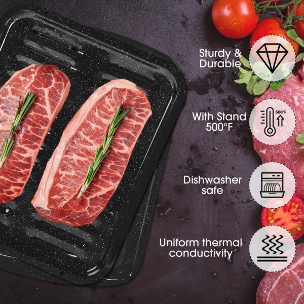 VANKUTL Broiler Pan for Oven – 16.75"×13" Non-Stick Porcelain Coated 2-Piece Set, Broiling Pan for Oven Safe Up to 500°F, Drains Fat, Dishwasher Safe Broiler Pans for Steak, Bacon & Vegetable - Image 3