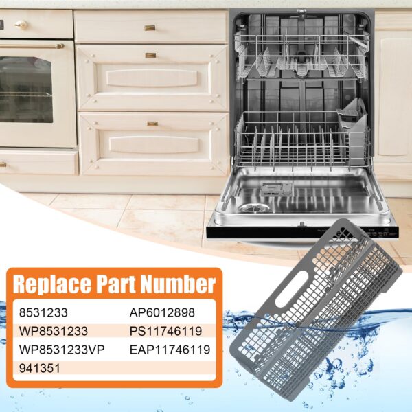 UPGRADED 8531233 WP8531233 Dishwasher Silverware Basket For Whirlpool Kenmore Kitchenaid Dishwasher Silverware Basket Replacement Kitchen Aid Dishwasher Utensil Basket Universal Holder Dishwasher Rack - Image 4