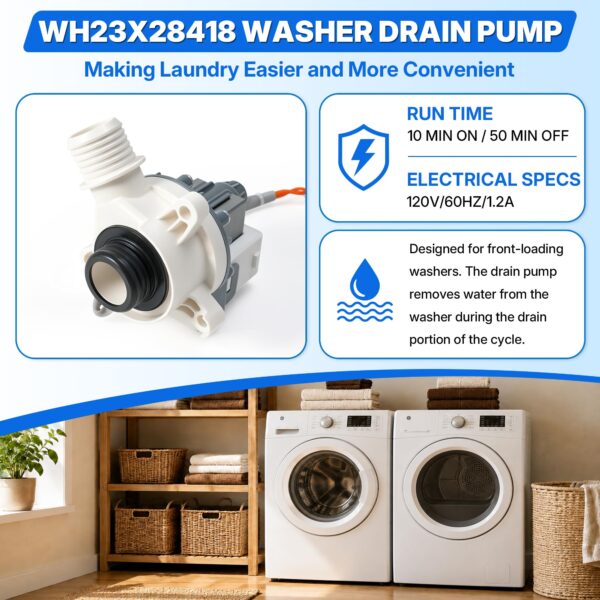 WH23X28418 Washer Drain Pump Compatible with GE Hotpoint Replacement