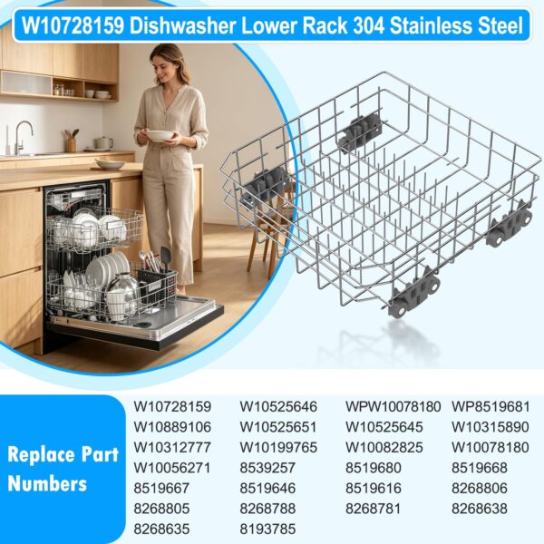Upgraded W10728159 Dishwasher Lower Rack Replacement for Kitchenaid Maytag