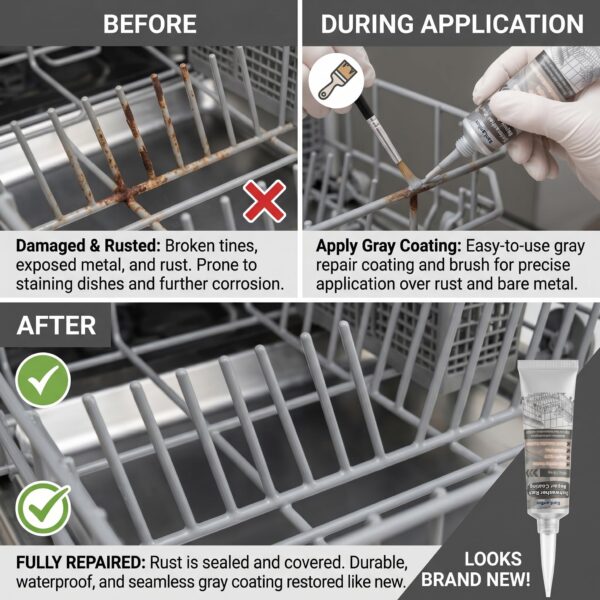 Dishwasher Rack Repair Coating, Gray Vinyl Rack Rust Touch Up Paint Kit - Image 3