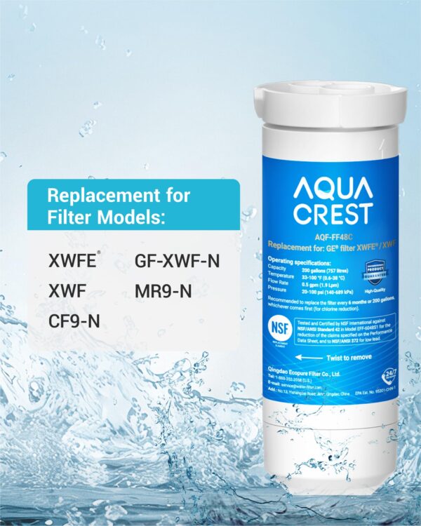 AQUA CREST XWFE® Water Filter, Replacement for GE® XWFE®, Built-in Chip