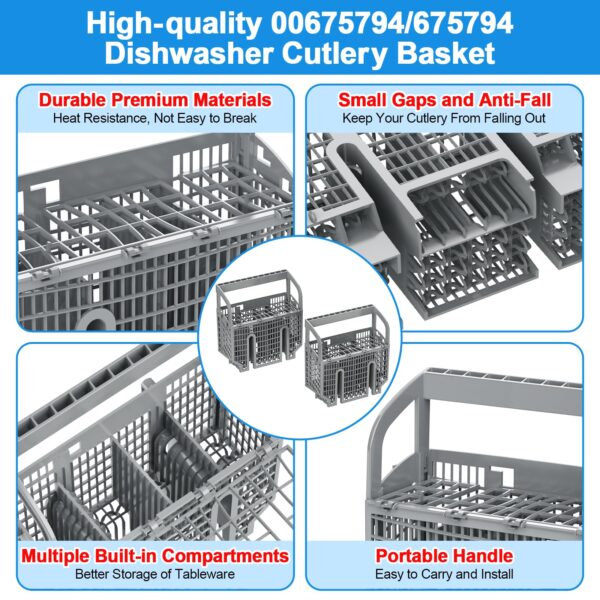00675794 Cutlery Basket For Bosch Dishwasher Silverware Basket 675794,Gray - Image 5