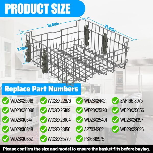 Upgraded WD28X35779 Dishwasher Upper Rack Compatible with GE Dishwasher Rack Replacement WD28X30219 GDF510PSR3SS GDF510PSM0SS GDF535PSR0SS GDT550HSD4SS GE Dishwasher Parts Top Rack Tray With Wheels - Image 3