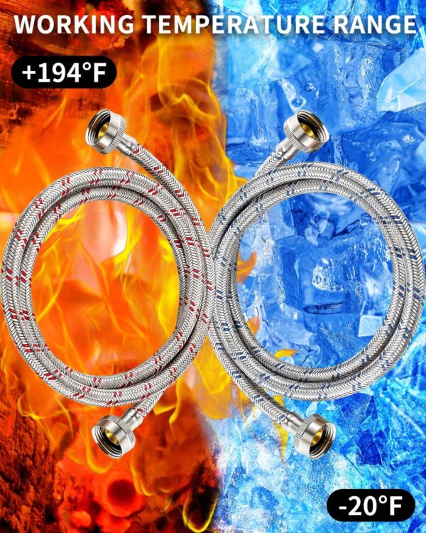 Premium 4 Ft Stainless Steel Washing Machine Hoses - 2-Pack Burst-Proof Washer Supply Lines for Hot and Cold Water - 3/4” FHT Standard Connection - Image 7