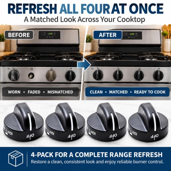4Pcs 8273103 Gas Range Burner Knob Black Replacement Part Fit for Whirlpool Range Stove, Replaces AP6012363, 8273107, 8273111, ER8273103, Not Universal - Image 8