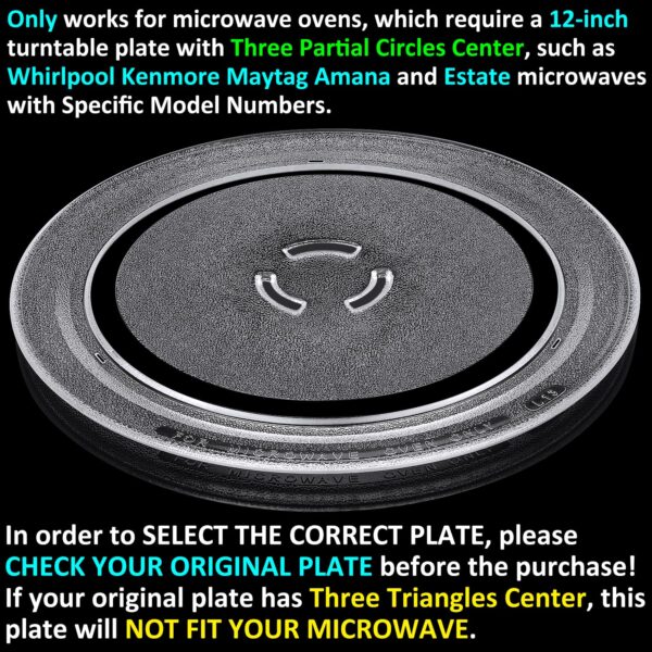 Jolaxy 12" Turntable Plate Replacement for Whirlpool Kenmore Maytag Amana Estate Microwaves, 4393799 Glass Cooking Tray with Three Partial Circles Center - Image 3