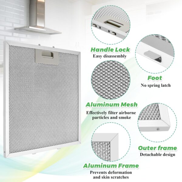 Updated W10169961A Range Hood Filter Replacement (3PCS) by Techecook, 5-Layer Aluminum Mesh Hood Grease Filter 10.5 x 12 Inch Fit for Whirlpool, Kitchen Aid, Jenn-Air Range Hoods - Image 3