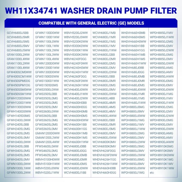 WH11X34741 Washer Drain Pump Filter for GE by BlueStars - Replaces WH23X10029 WH23X10027 AP7205454 4977949 PS16874133 EAP16874133 - Washing Machine Water Filter Replacement