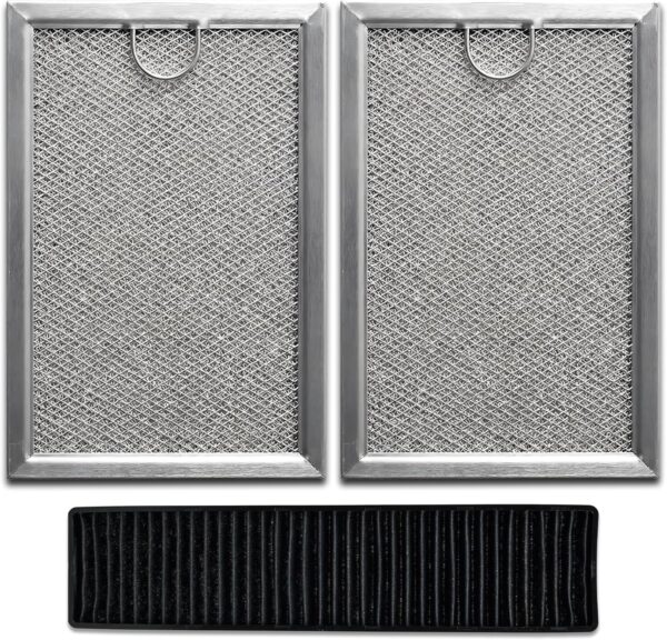 3-Pack Microwave Filter Set Fits for GE JVM7195SK6SS, PNM9216SK5SS, JVM7195EK5ES JNM7196DK5BB, JVM7195DK5WW, JNM7196SK6SS – Microwave Oven Grease & Charcoal Filter Replacement Part, Aluminum Mesh